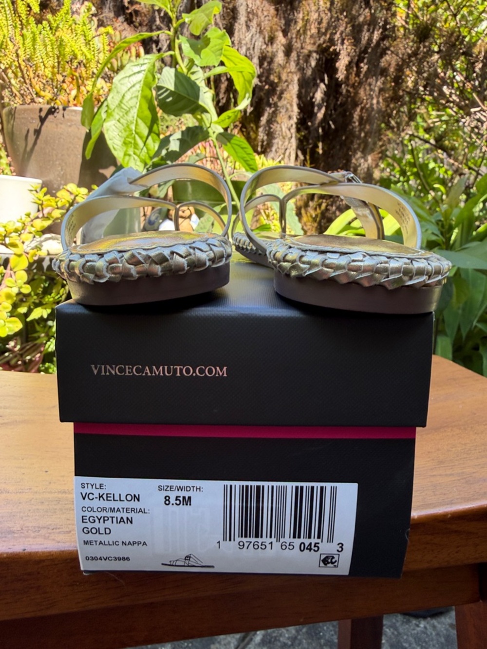 Vince Camuto Gold Metallic Cross-Strap Slide Sandals - Picture 3 of 5